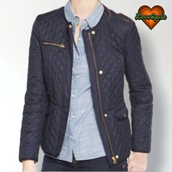 Women's Tommy Hilfiger Navy Blue Collarless Quilted Barn Short Puffer Jacket - Picture 1 of 8